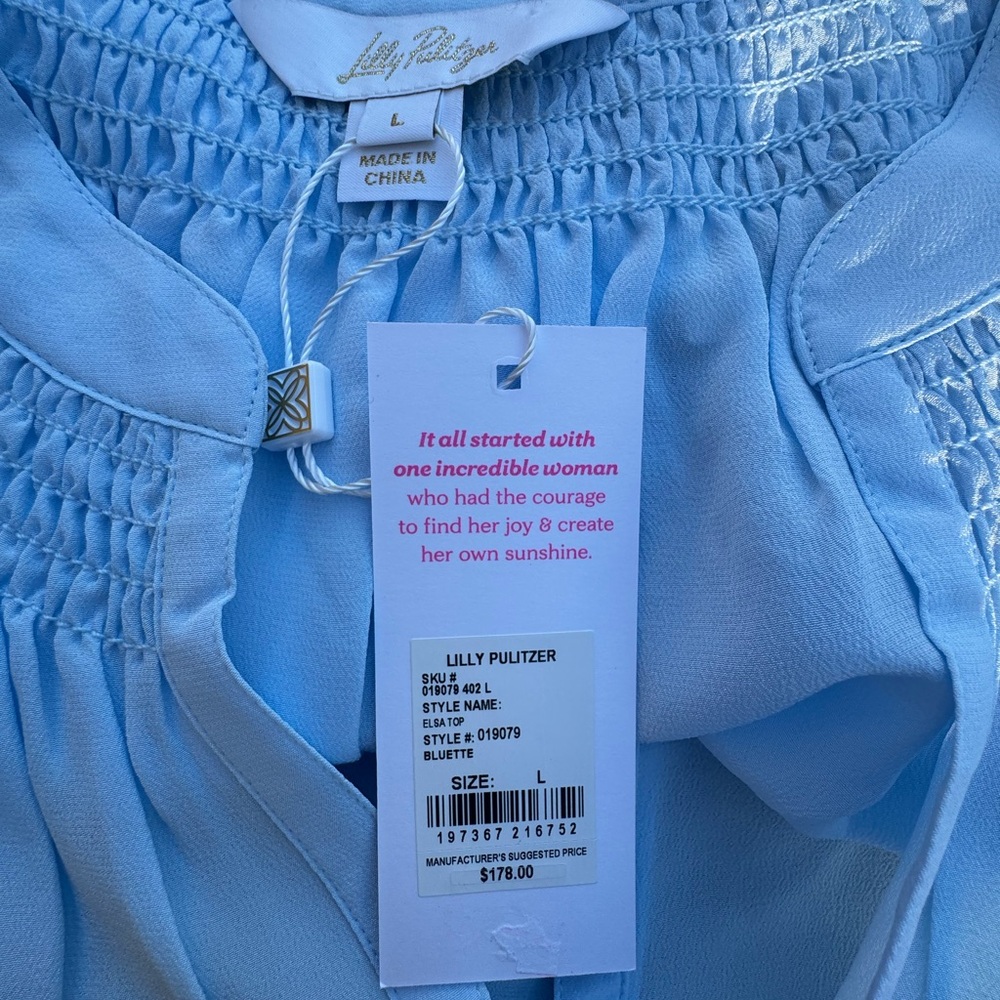 Lilly Pulitzer New Elsa Sky Blue Blouse Size Large - Picture 8 of 10